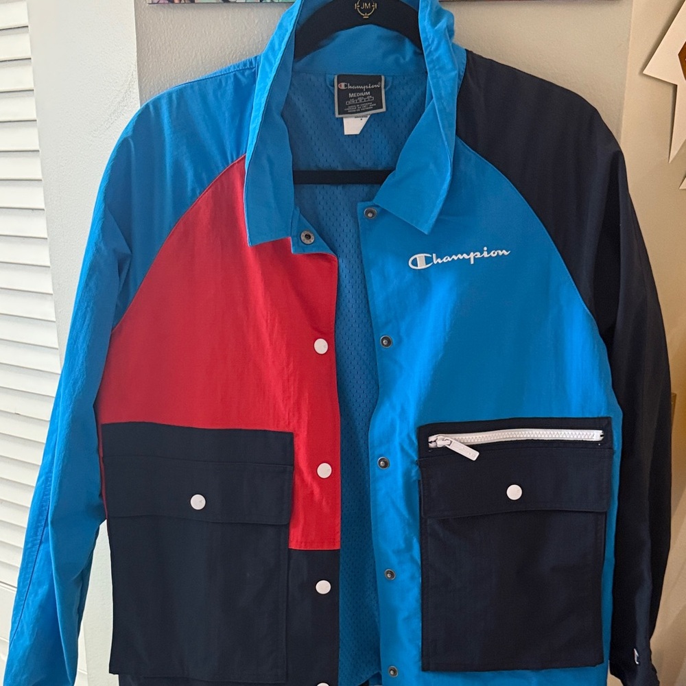 Champion Men's Tri-Color Windbreaker - Blue, Red, Black